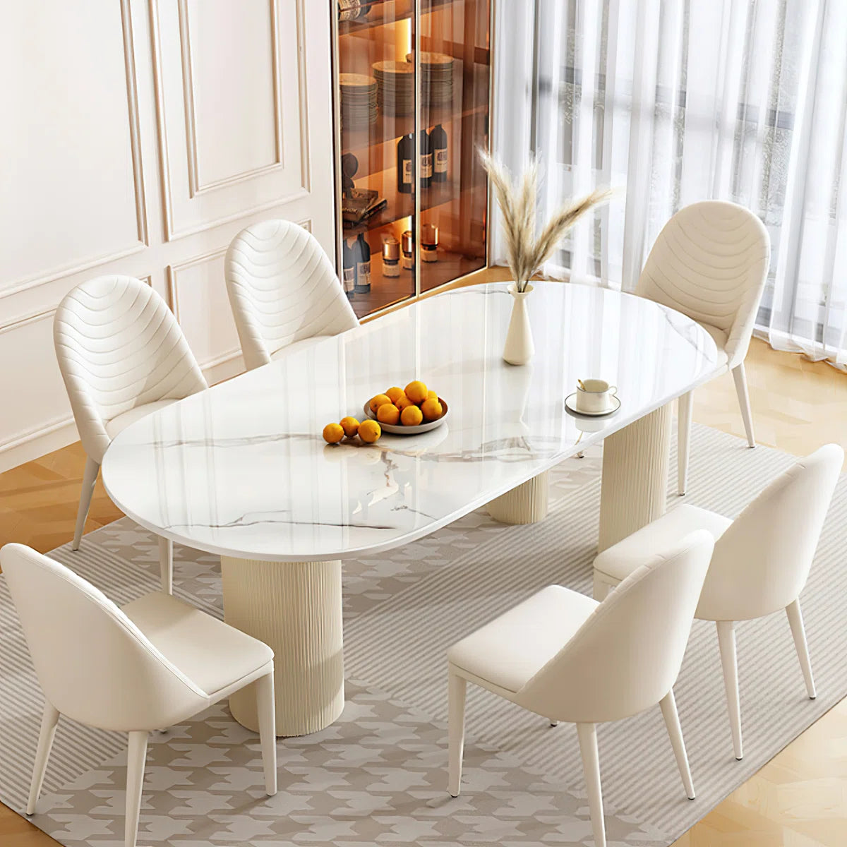 Mira Modern Oval Dining Table | 6 Seater Marble-Inspired Table, image 4
