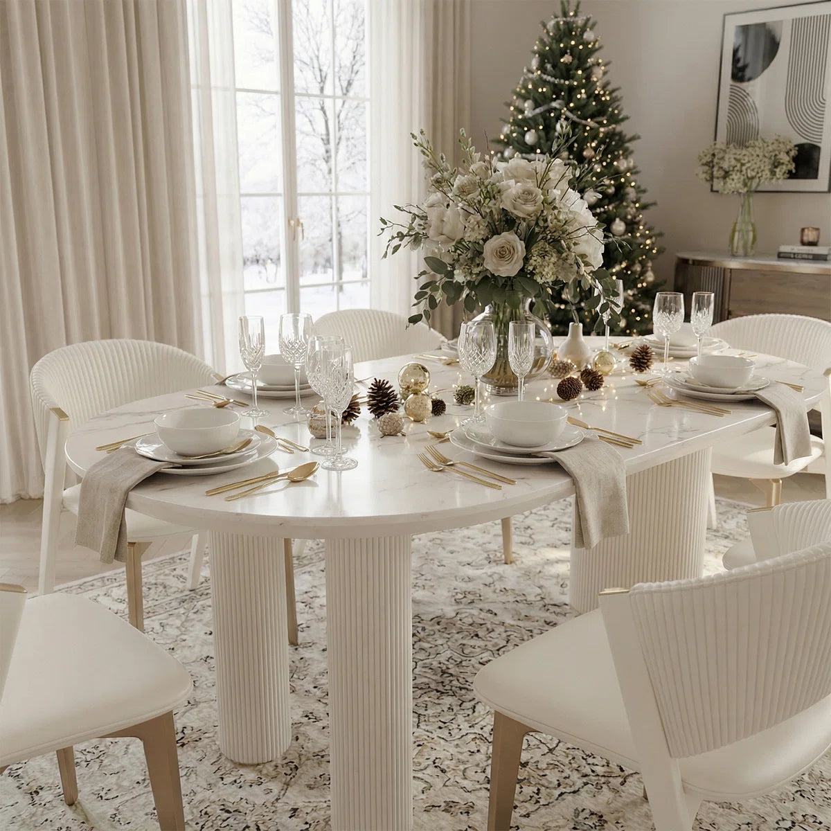 Mira Modern Oval Dining Table | 6 Seater Marble-Inspired Table, image 10