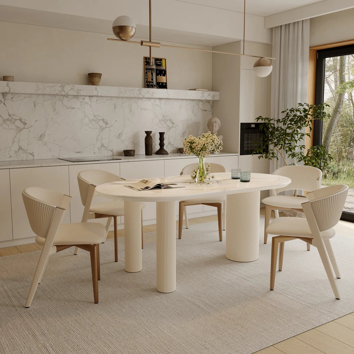 Mira Modern Oval Dining Table | 6 Seater Marble-Inspired Table, image 11