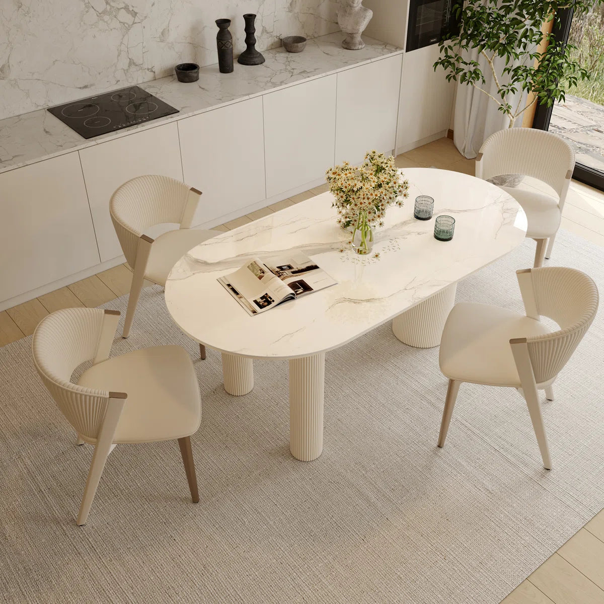 Mira Modern Oval Dining Table | 6 Seater Marble-Inspired Table, image 12