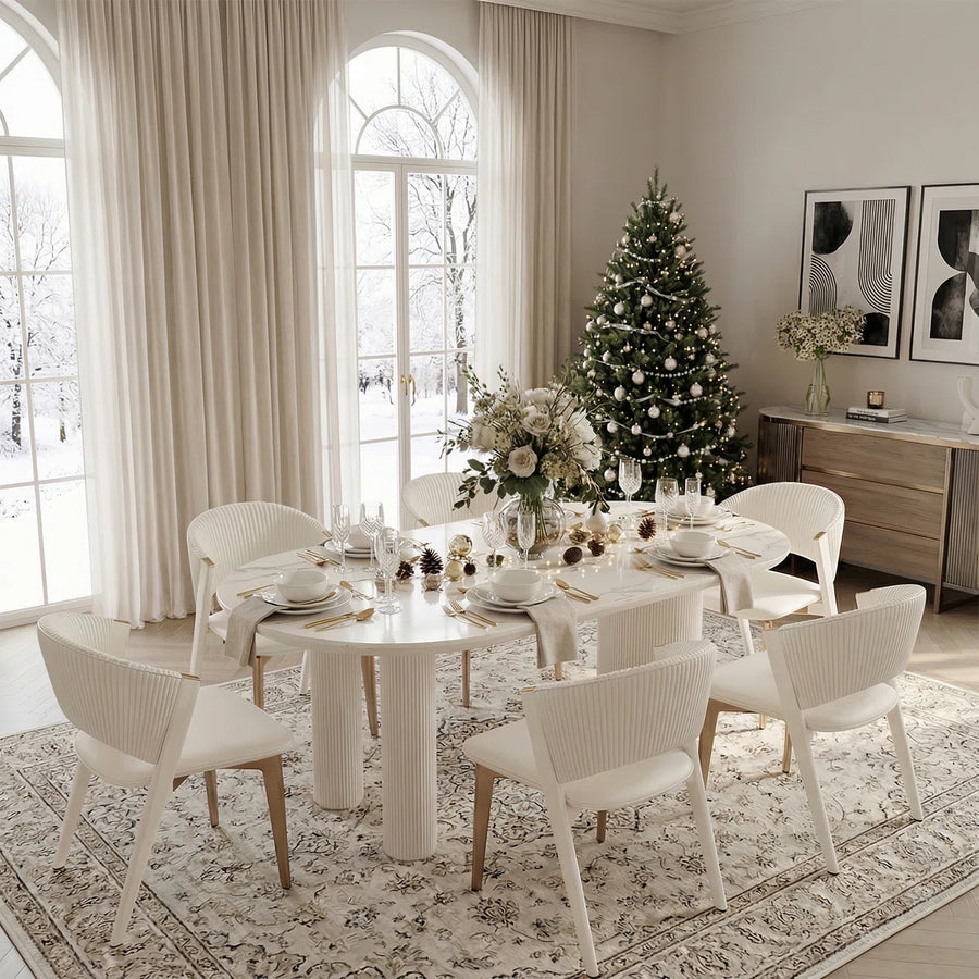 Mira Modern Oval Dining Table | 6 Seater Marble-Inspired Table, image 14
