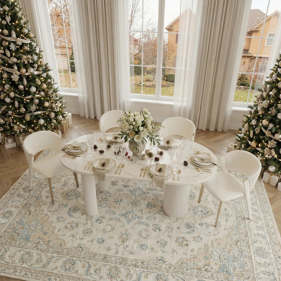 Mira Modern Oval Dining Table | 6 Seater Marble-Inspired Table, image 16