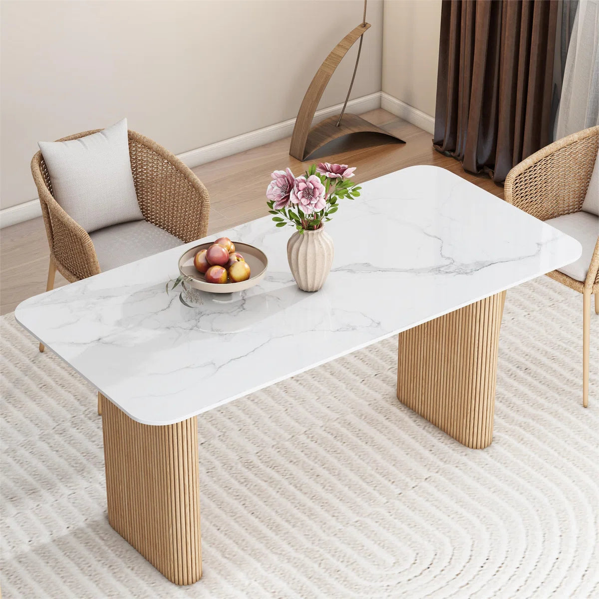 Aro Modern Faux Marble Dining Table | 6 Seater Dining Table