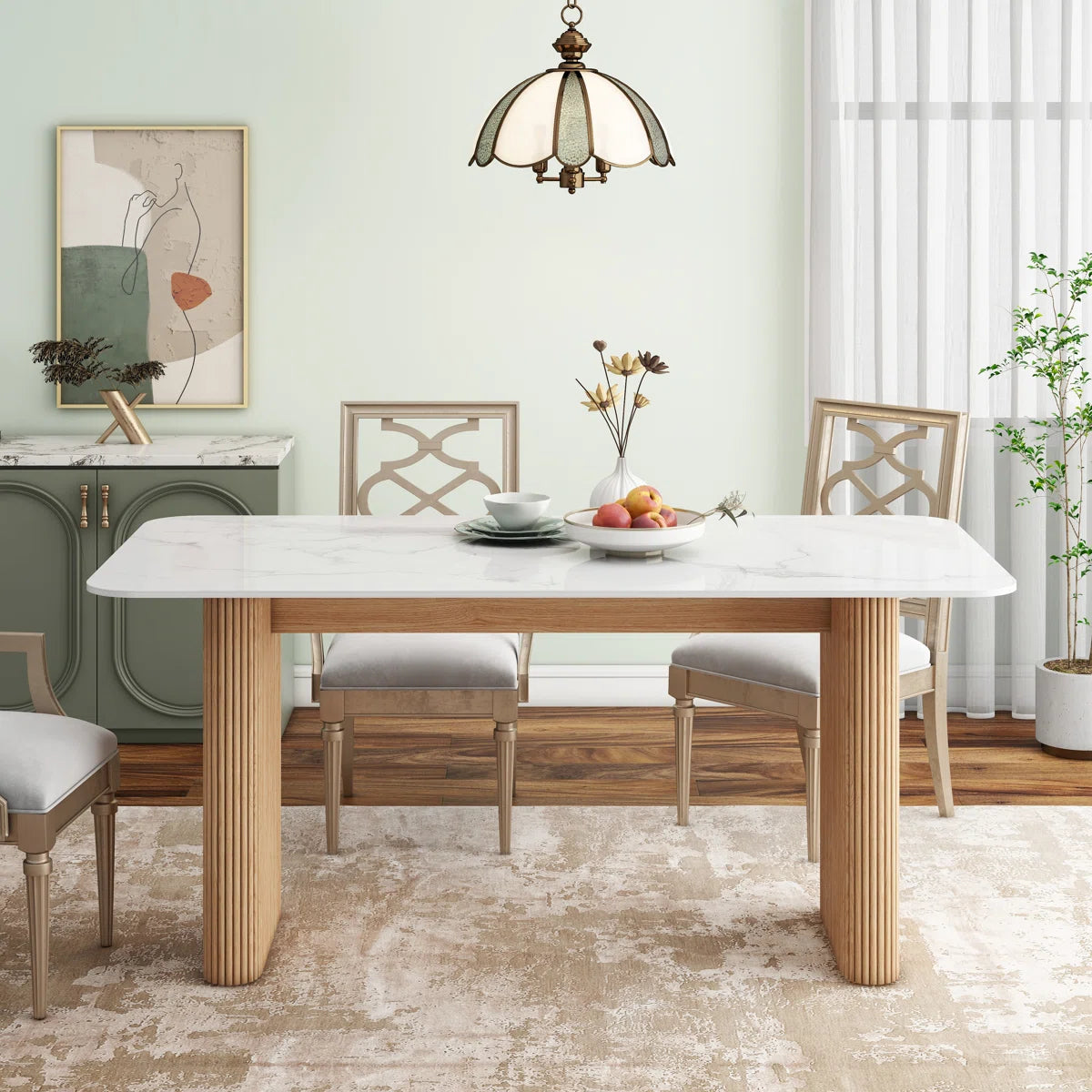 Aro Modern Faux Marble Dining Table | 6 Seater Dining Table, image 5