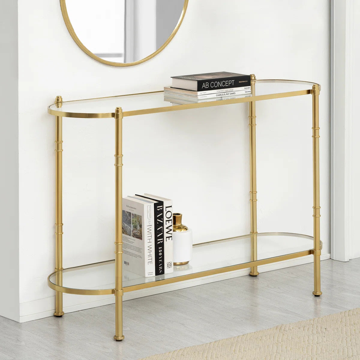 Vireon 48" Modern Stainless Steel & Tempered Glass 2-Tier Console Table