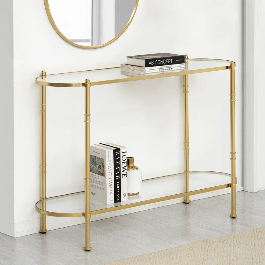 Vireon 48" Modern Stainless Steel & Tempered Glass 2-Tier Console Table