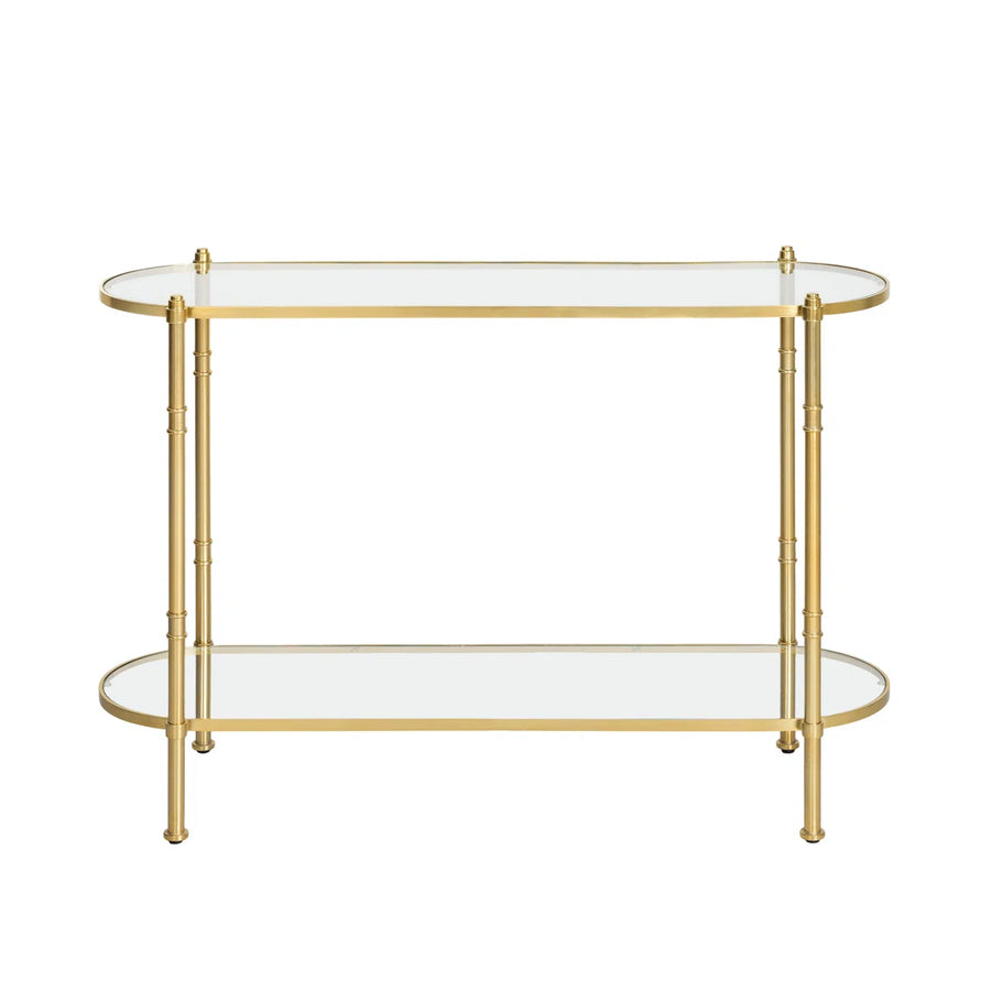 Vireon 48" Modern Stainless Steel & Tempered Glass 2-Tier Console Table, image 5