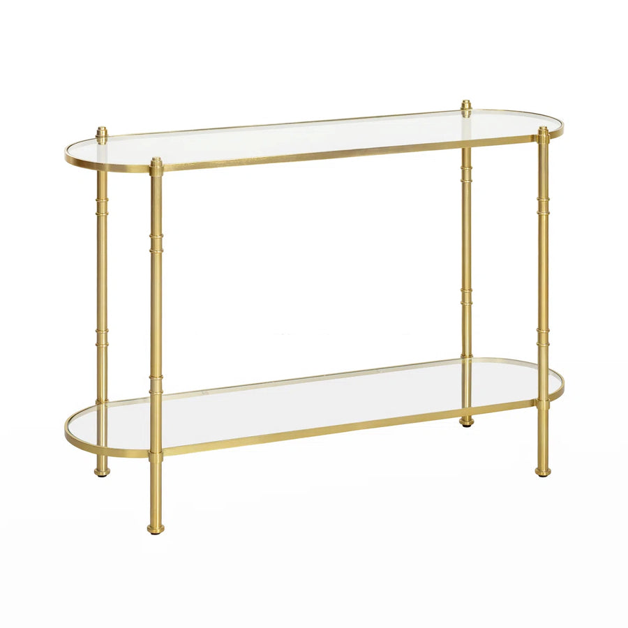 Vireon 48" Modern Stainless Steel & Tempered Glass 2-Tier Console Table, image 6