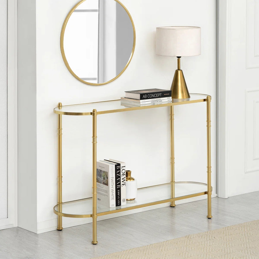 Vireon 48" Modern Stainless Steel & Tempered Glass 2-Tier Console Table, image 11