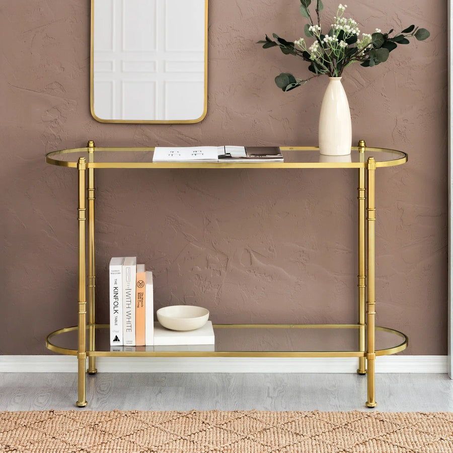 Vireon 48" Modern Stainless Steel & Tempered Glass 2-Tier Console Table, image 13