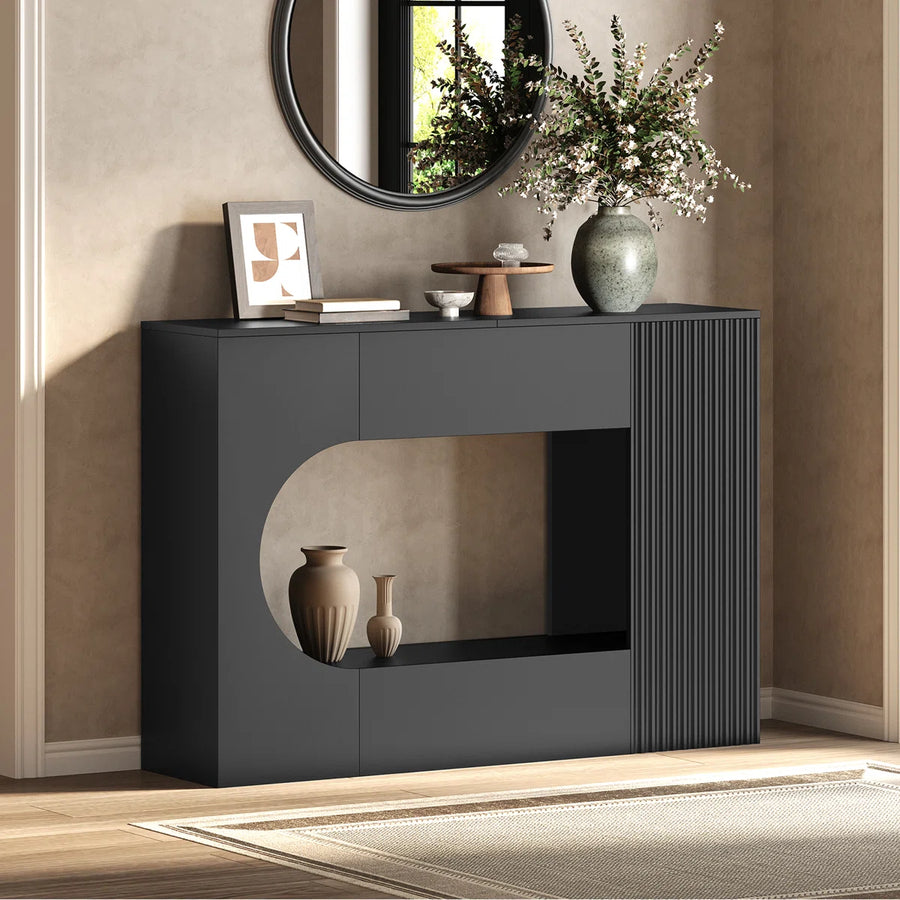 Alvique Modern Wave Console Table | Black 2-Tier Entryway Table
