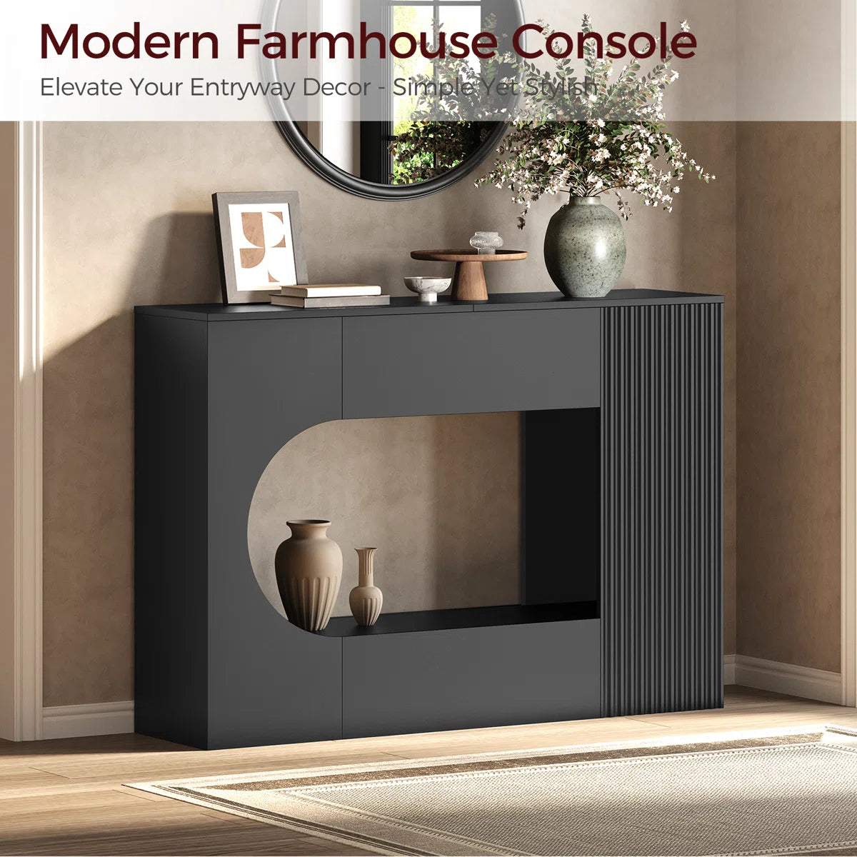 Alvique Modern Wave Console Table | Black 2-Tier Entryway Table, image 5