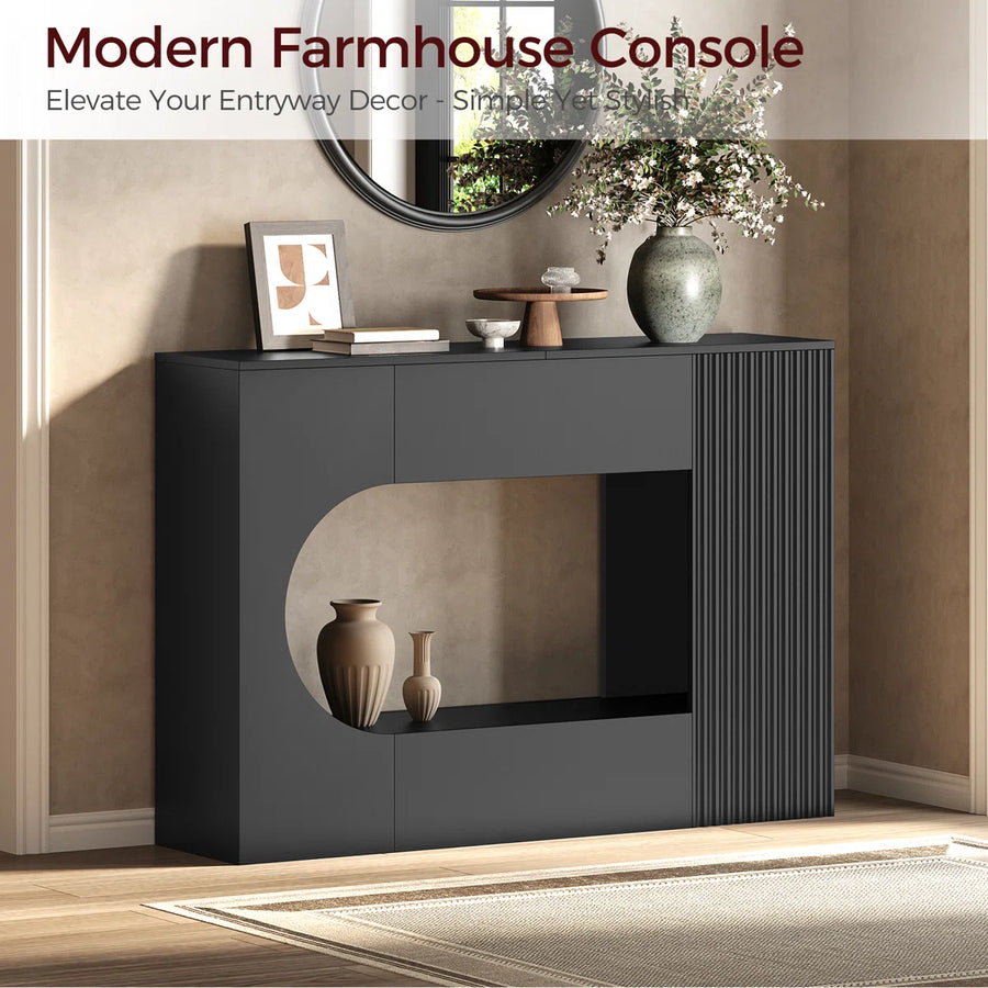 Alvique Modern Wave Console Table | Black 2-Tier Entryway Table, image 5