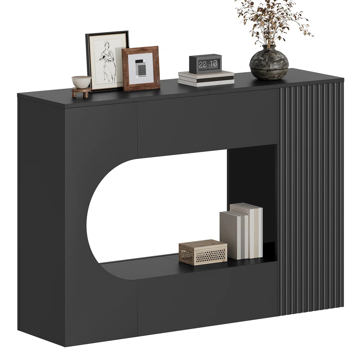 Alvique Modern Wave Console Table | Black 2-Tier Entryway Table, image 6