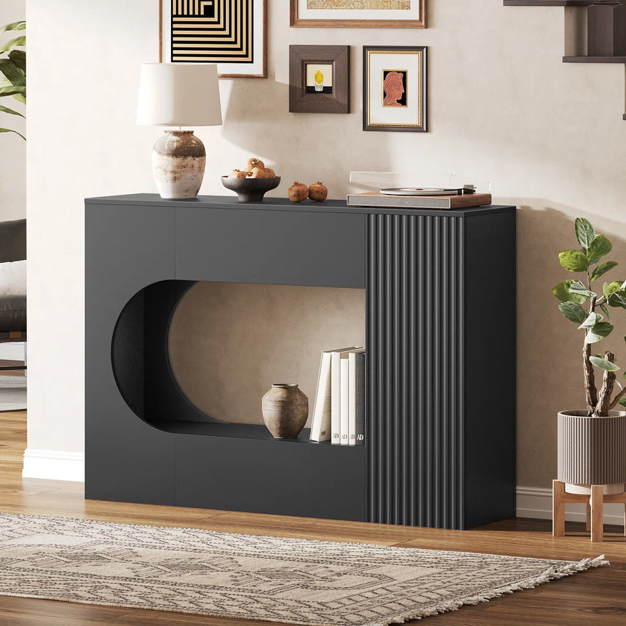 Alvique Modern Wave Console Table | Black 2-Tier Entryway Table, image 8