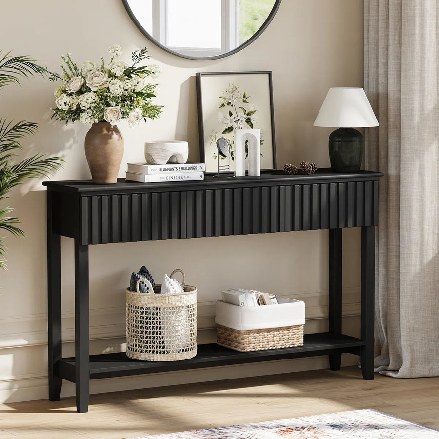 Veyronis Modern 3-Drawer Console Table | Black Entryway Table
