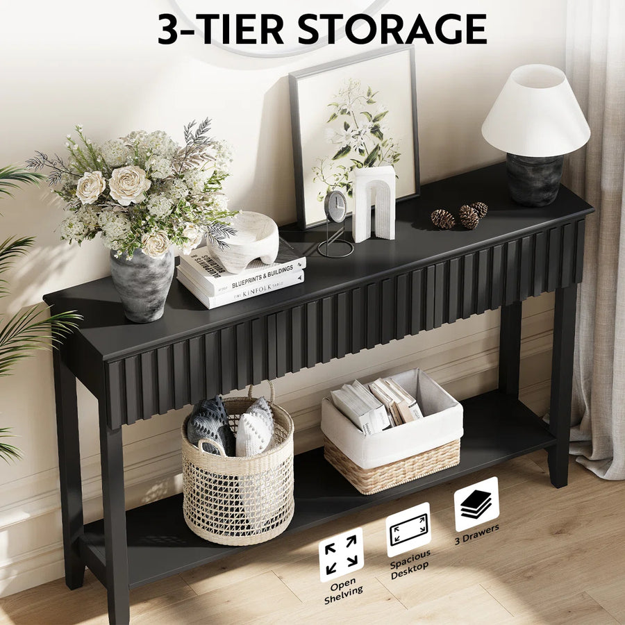 Veyronis Modern 3-Drawer Console Table | Black Entryway Table, image 3