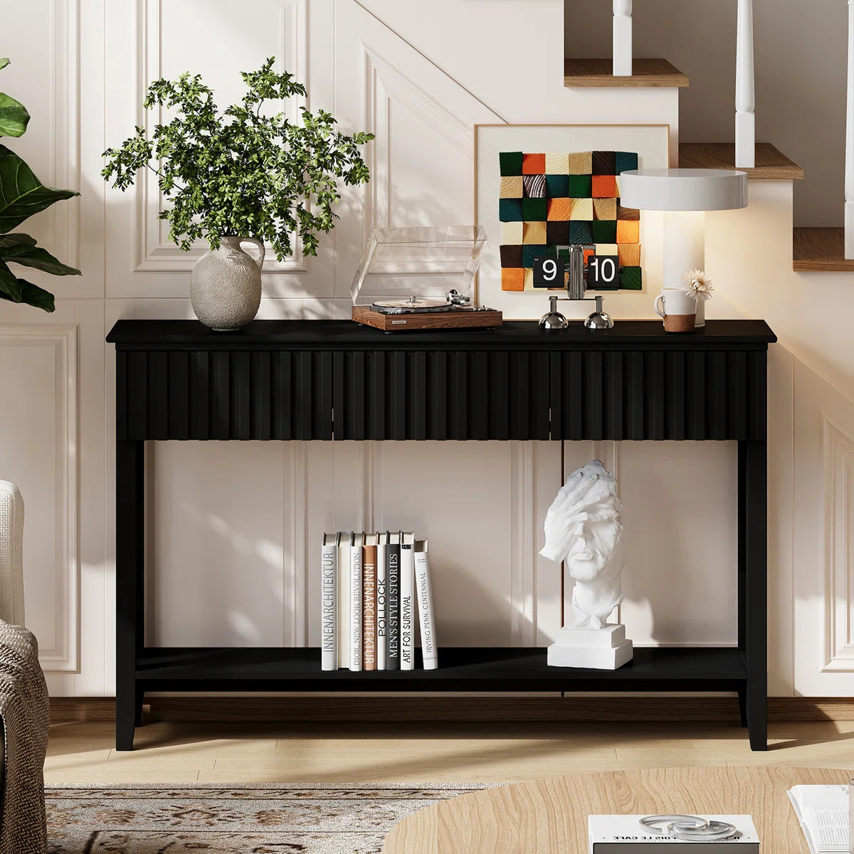 Veyronis Modern 3-Drawer Console Table | Black Entryway Table, image 11