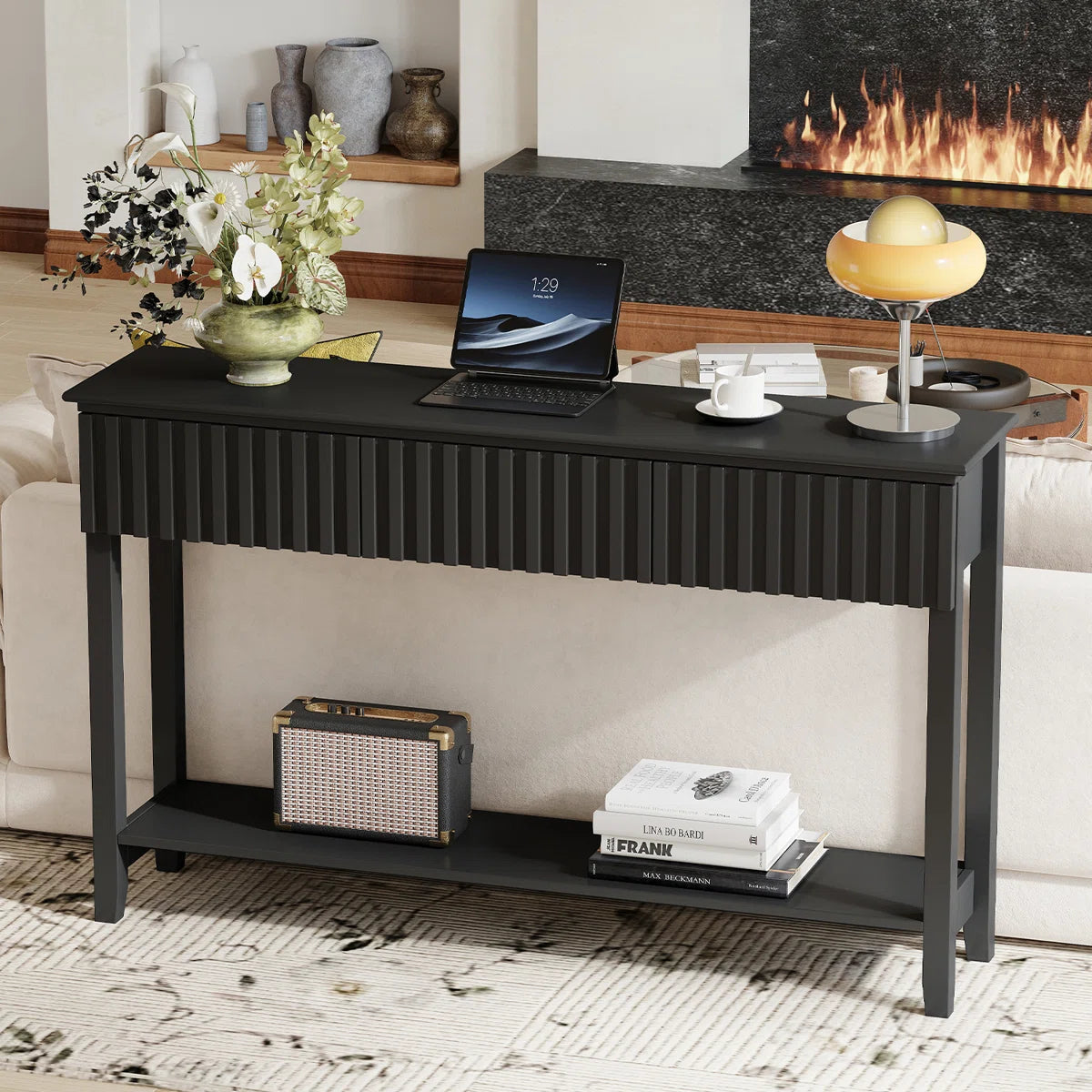 Veyronis Modern 3-Drawer Console Table | Black Entryway Table, image 12