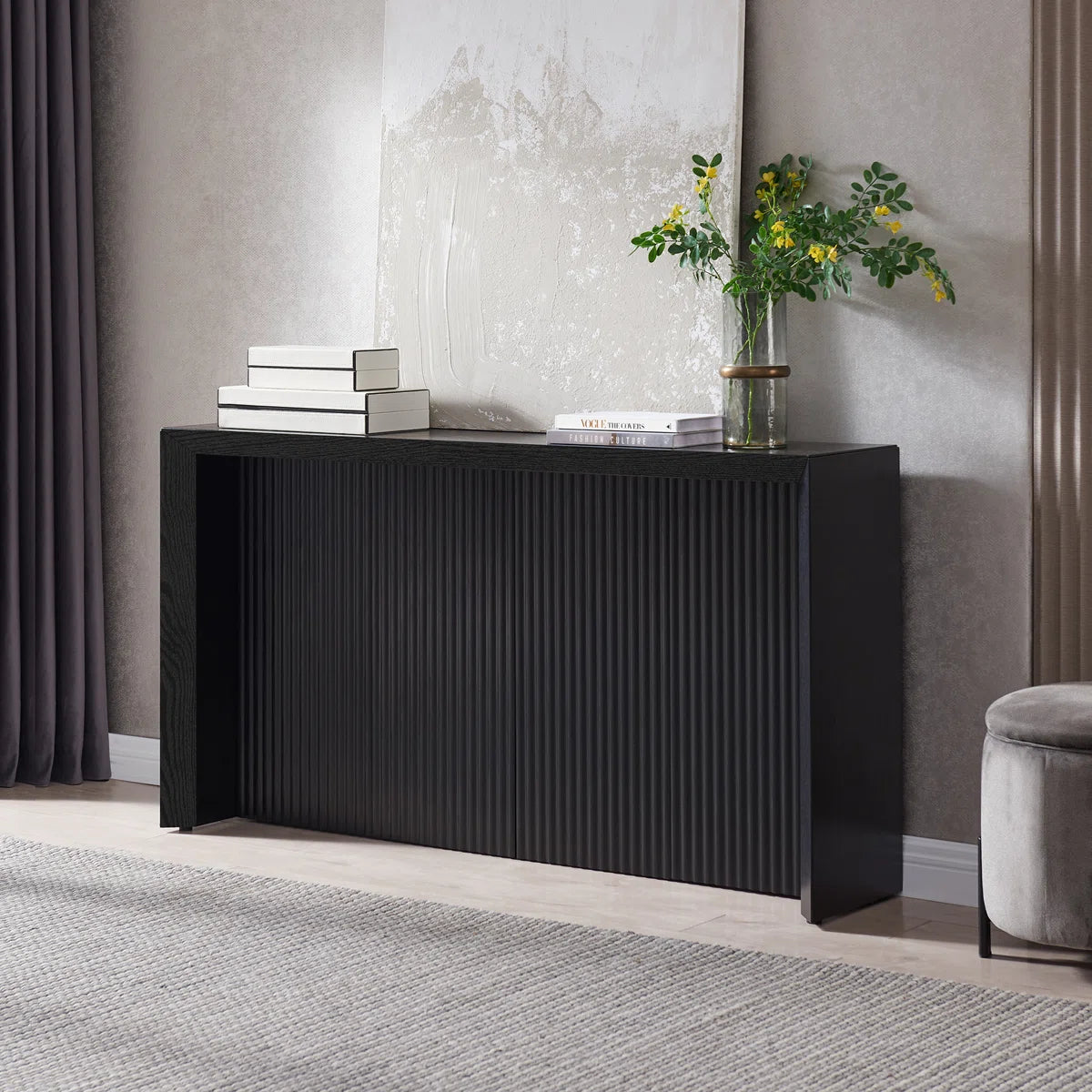 Sorenza Modern Fluted Console Table | Black Grain Entryway Table, image 9
