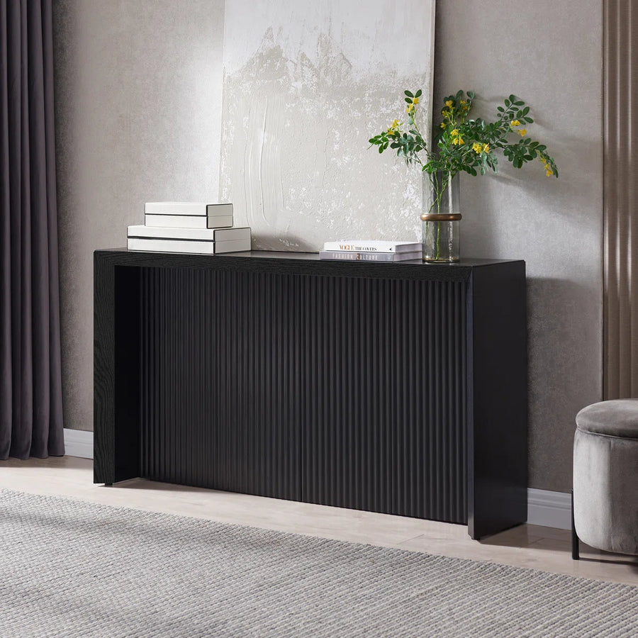 Sorenza Modern Fluted Console Table | Black Grain Entryway Table, image 9