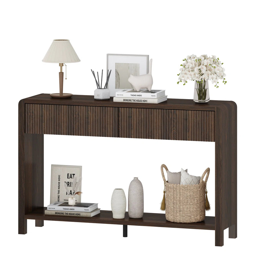 Noven Modern Fluted Console Table | 2-Drawer Walnut Entryway Table, image 3