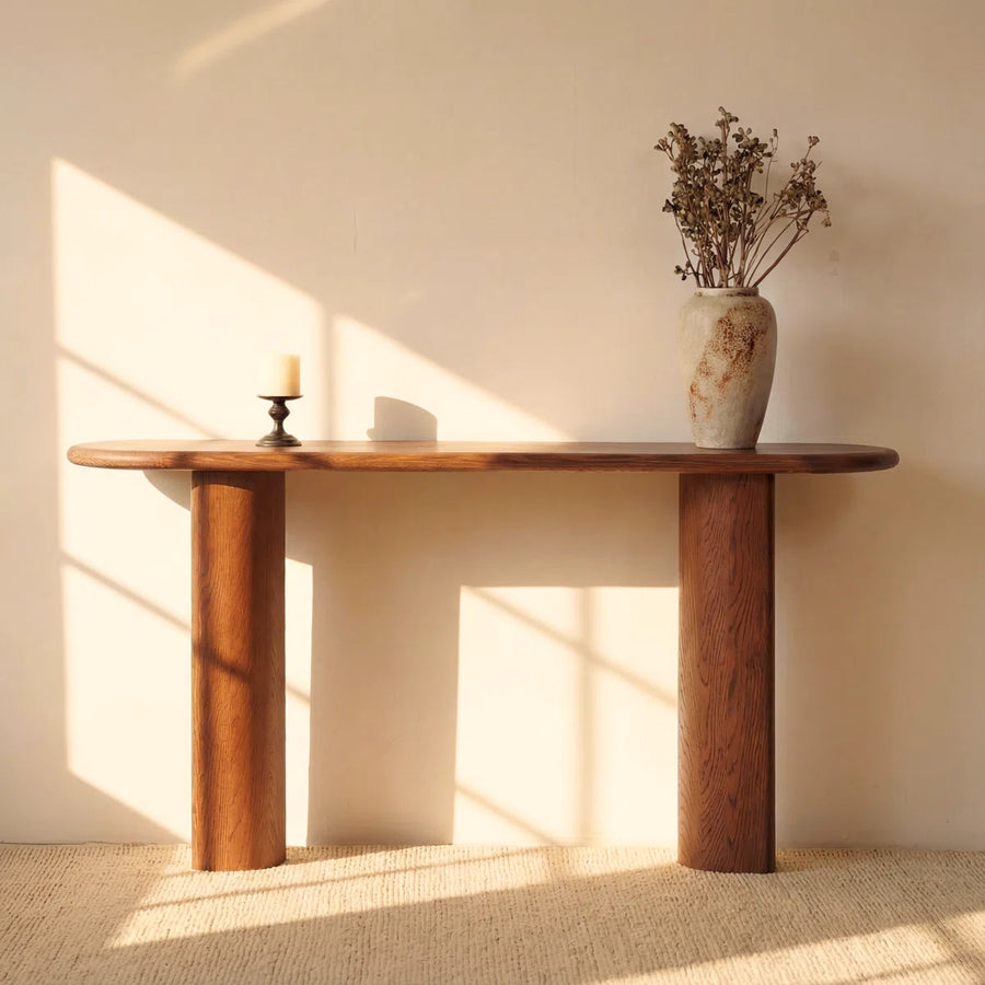 Oryn Modern White Oak Console Table | Brown Oak Entryway Table