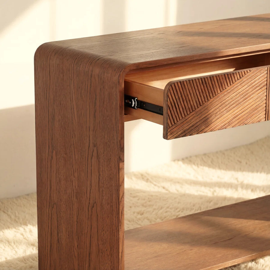 Kavren Modern White Oak Console Table | Sculpted Slat Design, image 3