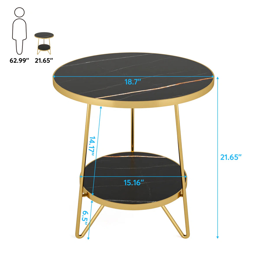 Arden Round Marble Side Table with Storage Shelf | Modern End Table, image 8
