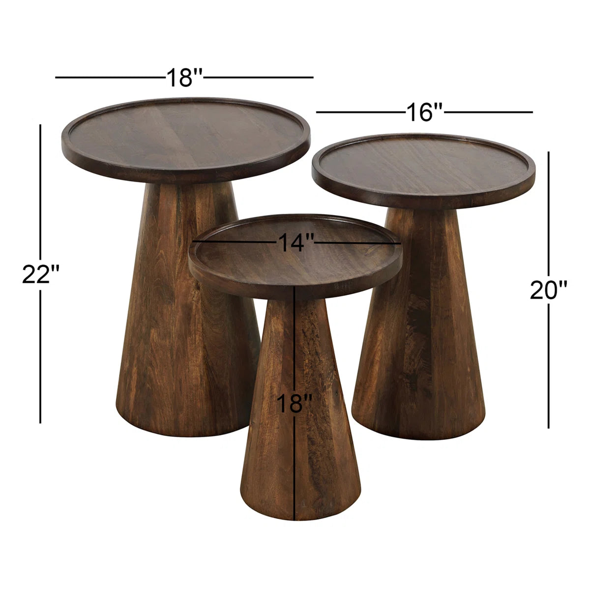 Miro 3-Piece Solid Wood Nesting Table Set, image 2