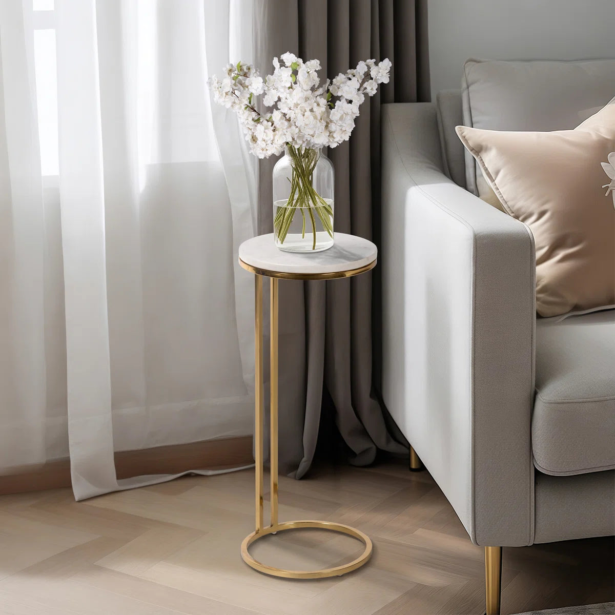 Aureo Marble Accent Table | White Marble & Gold Side Table