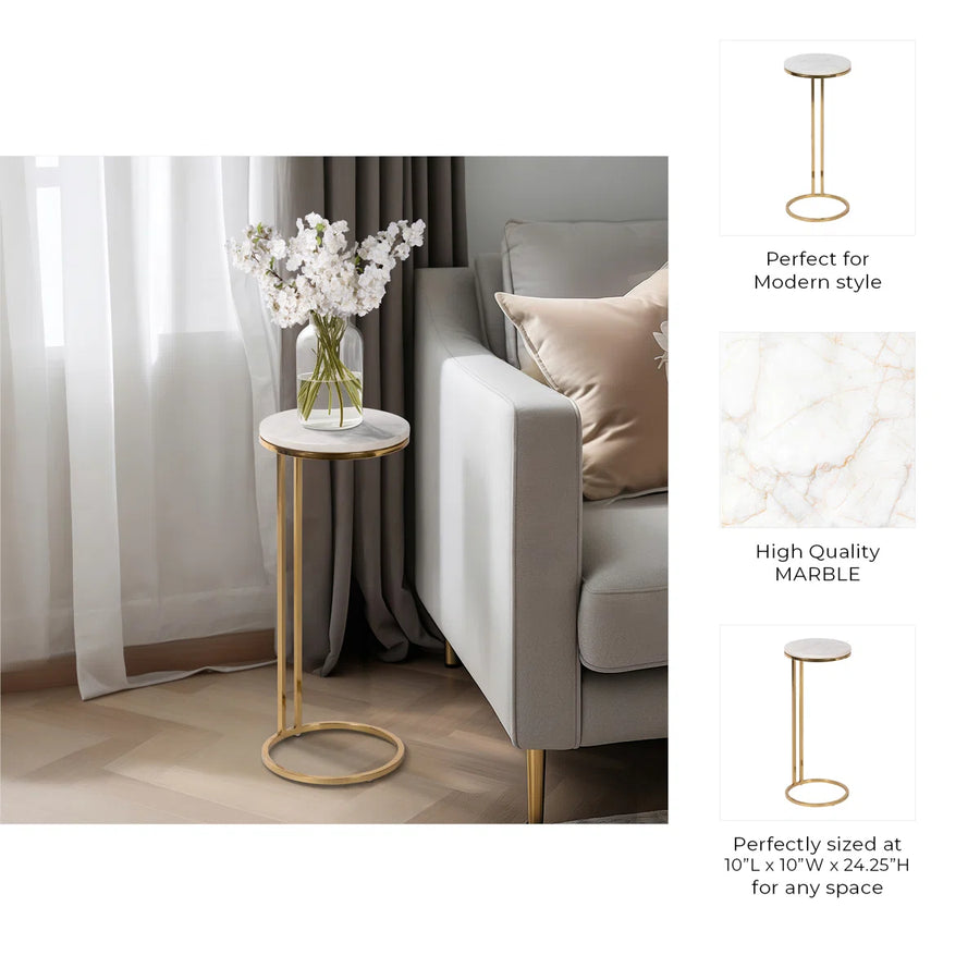 Aureo Marble Accent Table | White Marble & Gold Side Table, image 11