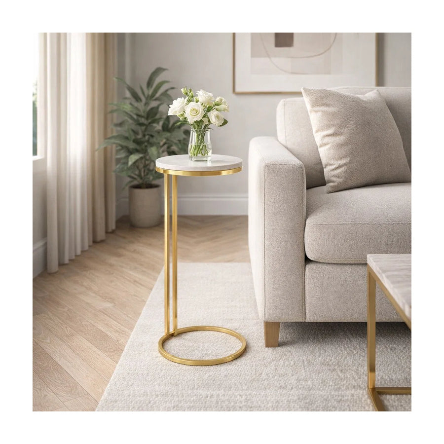 Aureo Marble Accent Table | White Marble & Gold Side Table, image 10