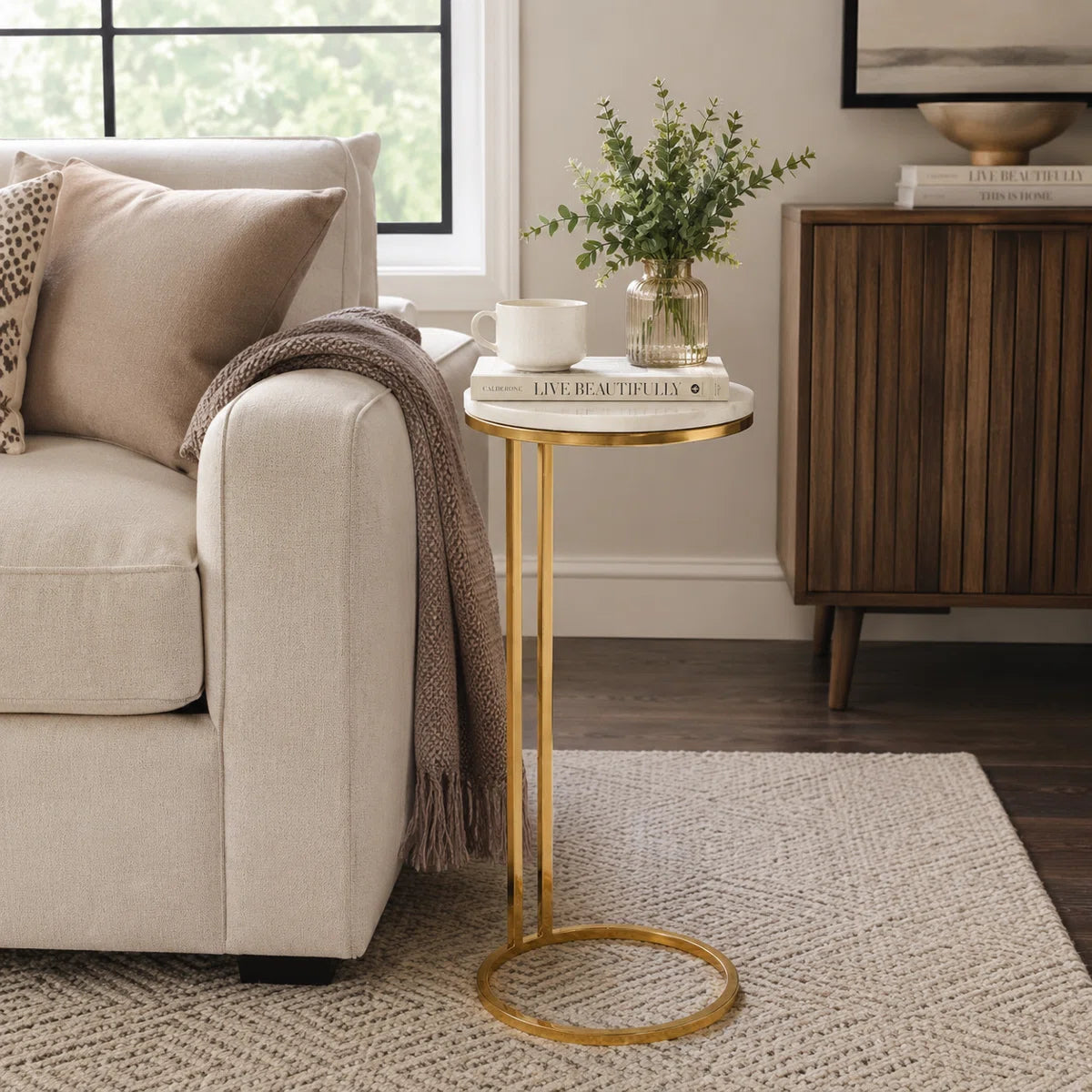 Aureo Marble Accent Table | White Marble & Gold Side Table, image 12