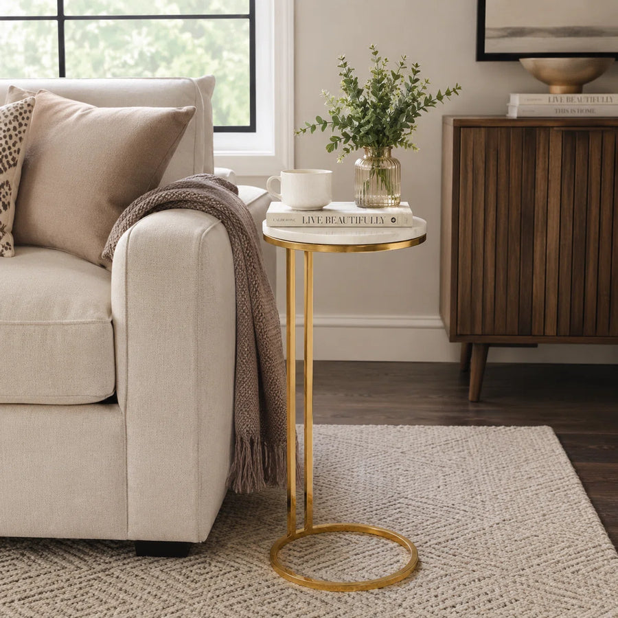 Aureo Marble Accent Table | White Marble & Gold Side Table, image 12