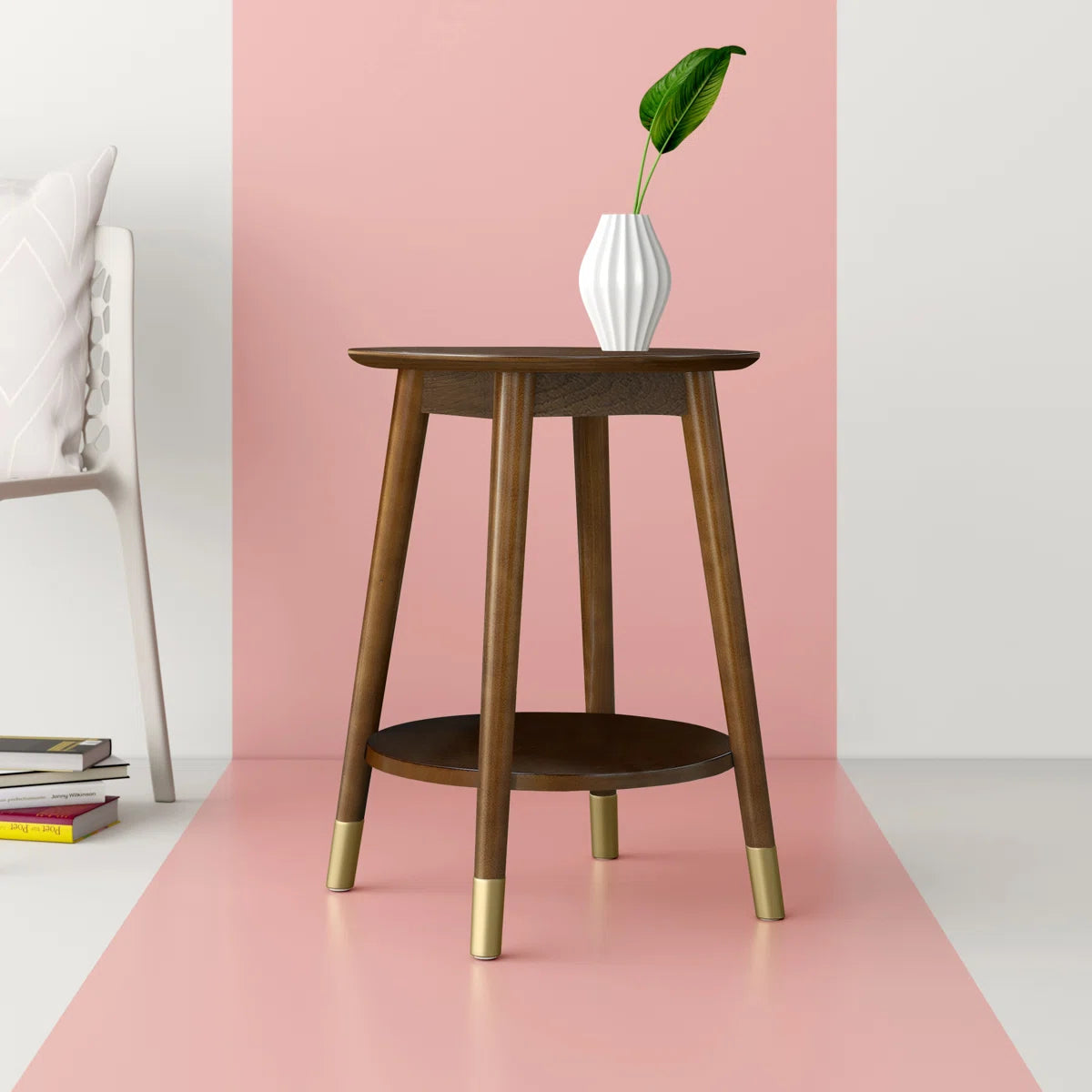 Elio 2-Tier End Table with Storage | Modern Round Side Table