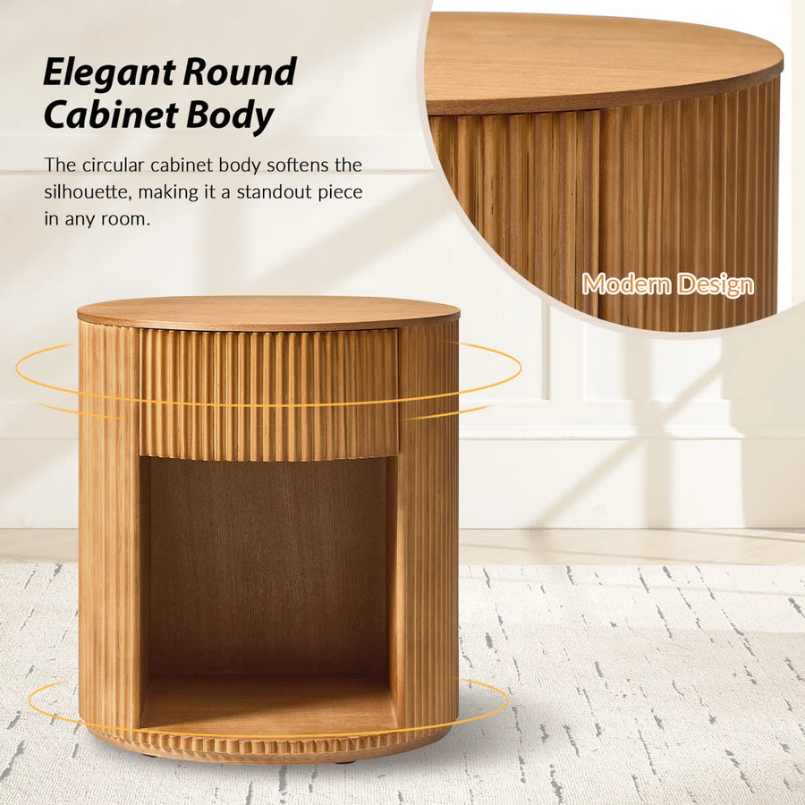 Noma Fluted Round End Table with Storage | Modern Side Table, image 4