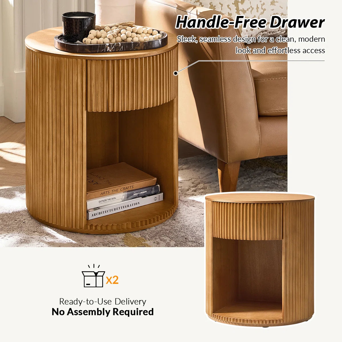 Noma Fluted Round End Table with Storage | Modern Side Table, image 7