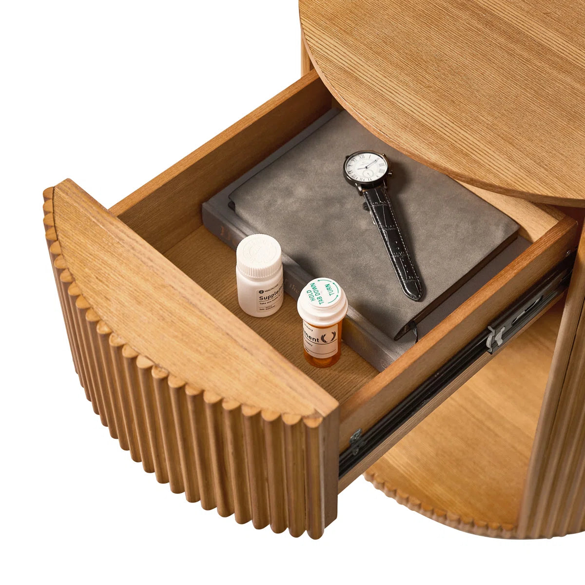 Noma Fluted Round End Table with Storage | Modern Side Table, image 9