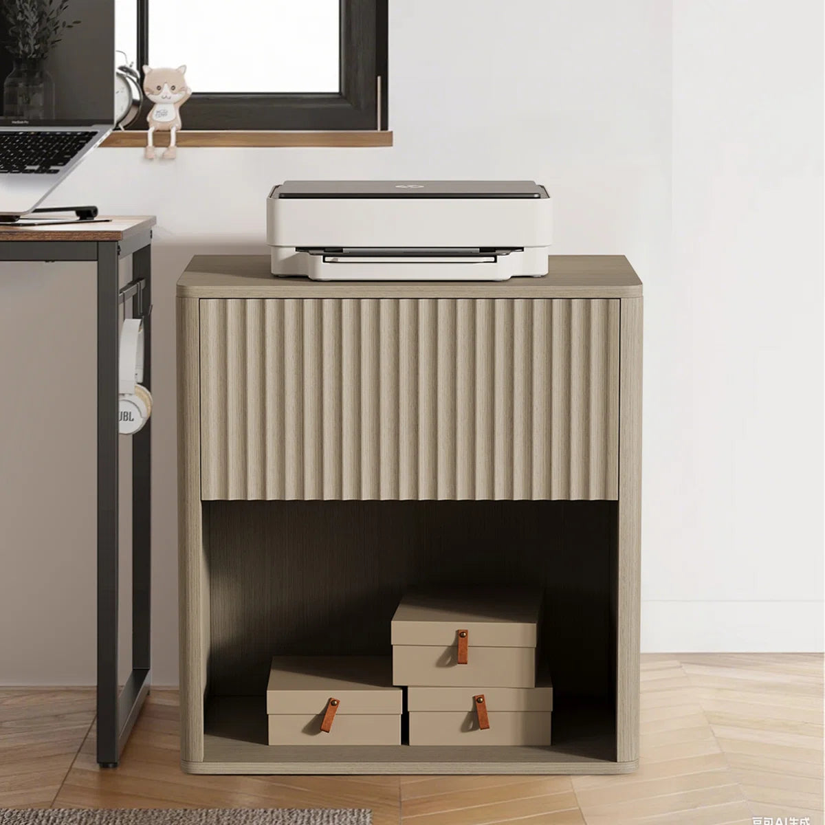 Liora Fluted Nightstand Set of 2 with LED & Charging Station, image 2