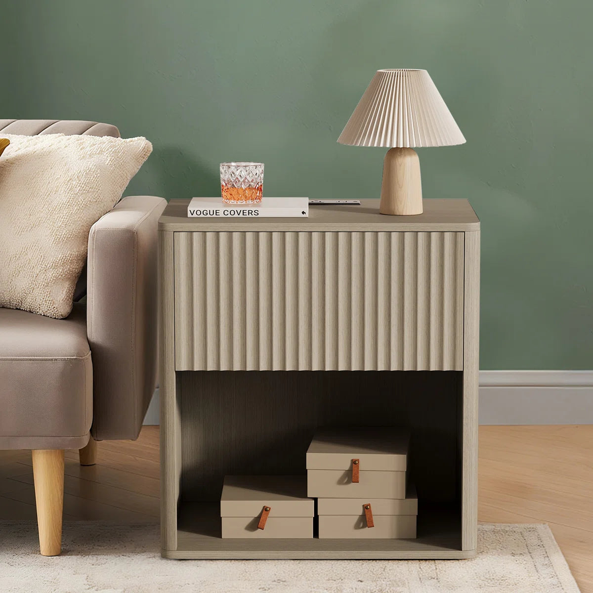 Liora Fluted Nightstand Set of 2 with LED & Charging Station, image 4