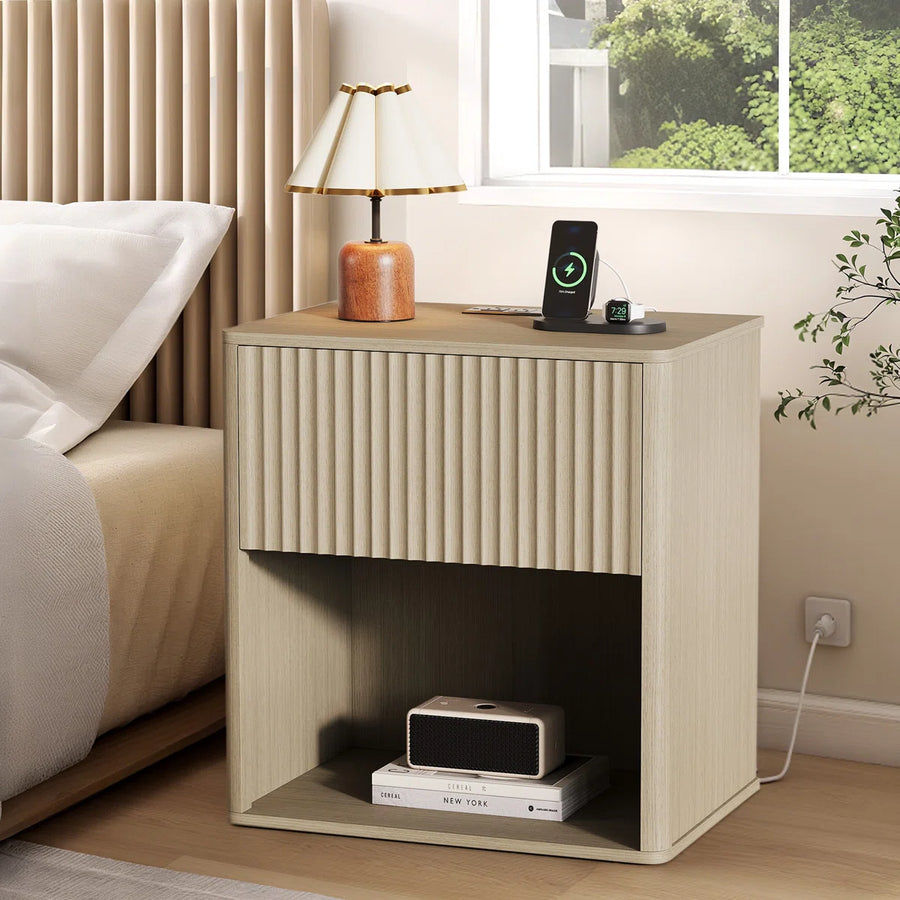 Liora Fluted Nightstand Set of 2 with LED & Charging Station, image 10