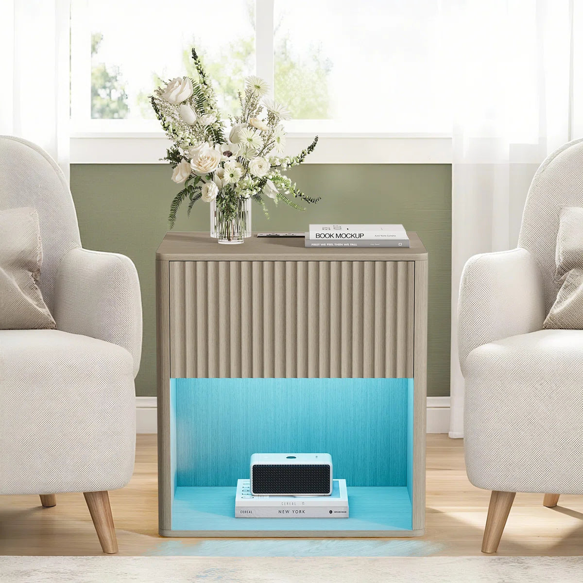 Liora Fluted Nightstand Set of 2 with LED & Charging Station, image 11
