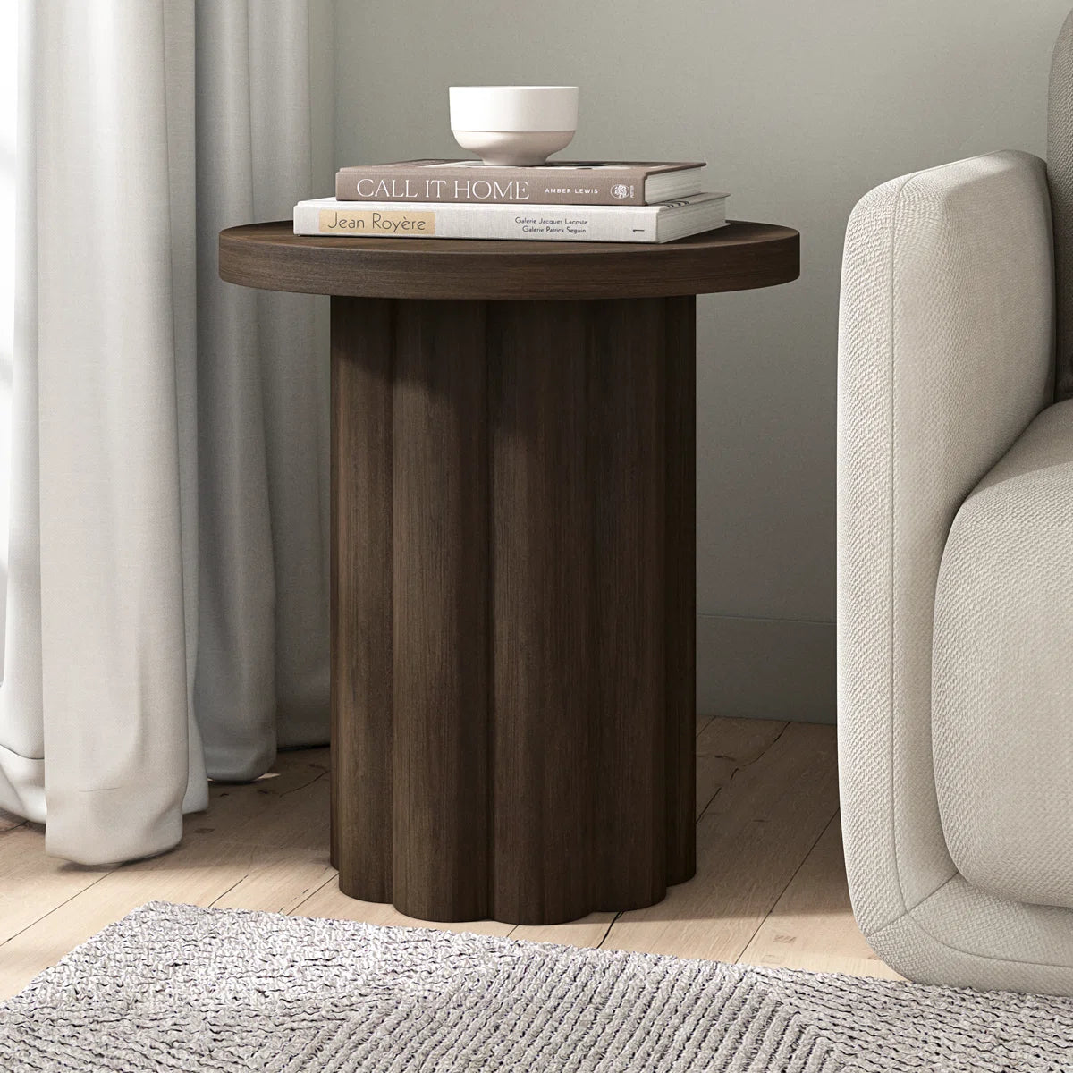 Rivo Round Fluted Side Table | Modern Pedestal End Table