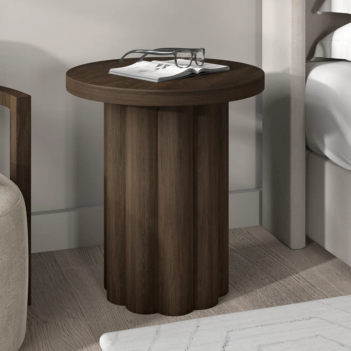 Rivo Round Fluted Side Table | Modern Pedestal End Table, image 5