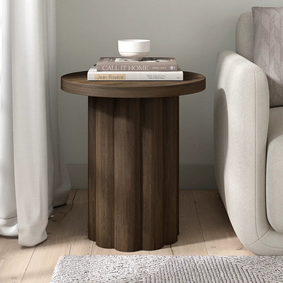 Rivo Round Fluted Side Table | Modern Pedestal End Table, image 2