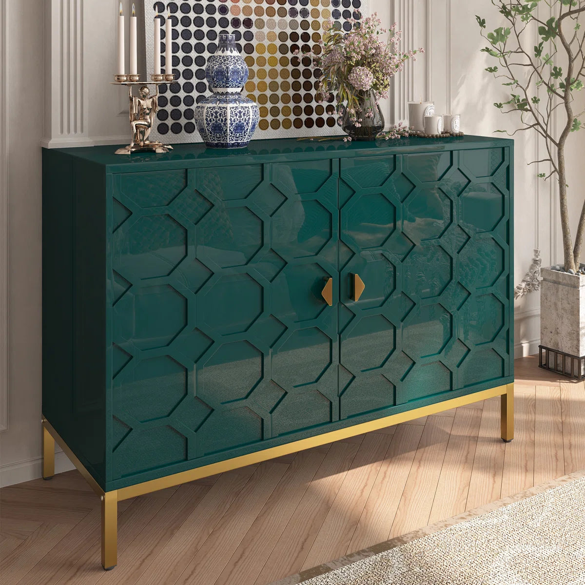 Mavren Modern Honeycomb 2-Door Accent Cabinet