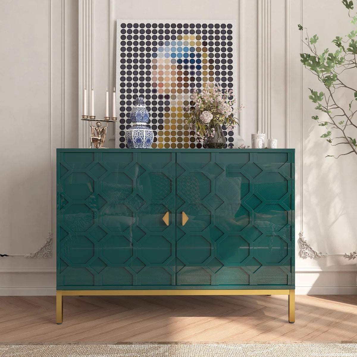 Mavren Modern Honeycomb 2-Door Accent Cabinet, image 6