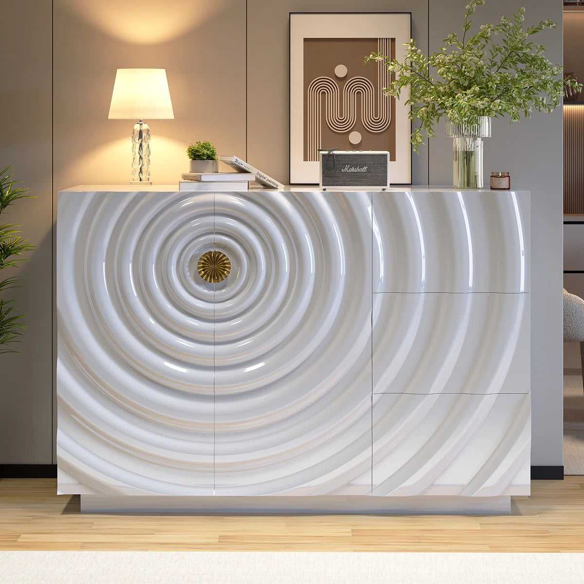 Averon Modern Wave-Front Sideboard with 3 Drawers, image 4
