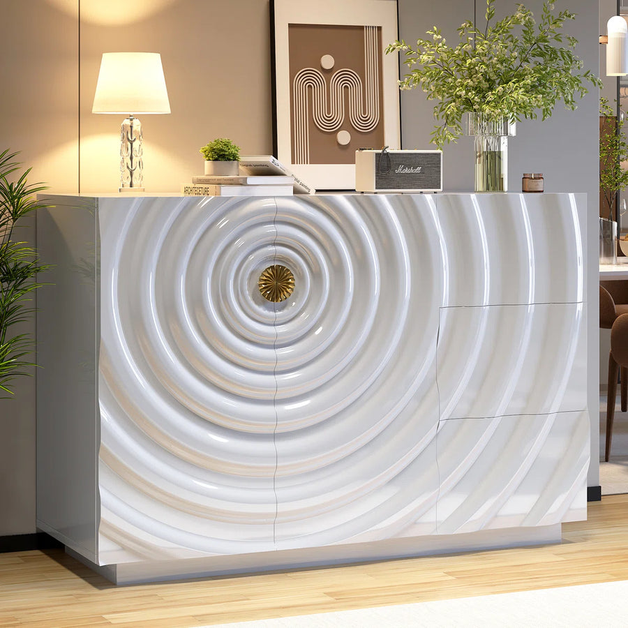 Averon Modern Wave-Front Sideboard with 3 Drawers, image 6